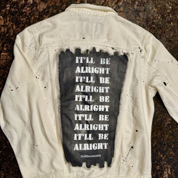 Wren + Glory - Rare White Denim - “It’ll Be All Right” - hand painted with - Picture 1 of 9